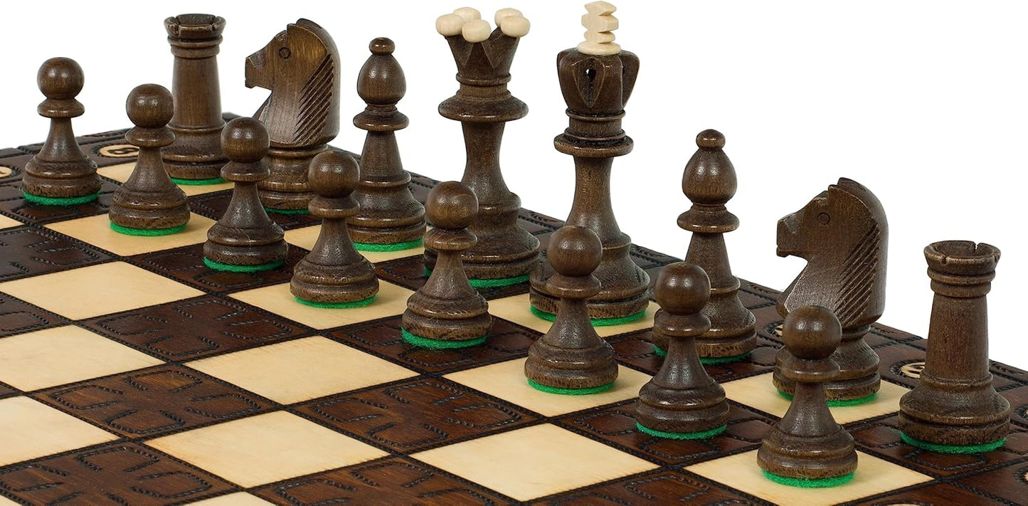 Schachspiel mit handbemalten Holzfiguren, CHW4 BROWN