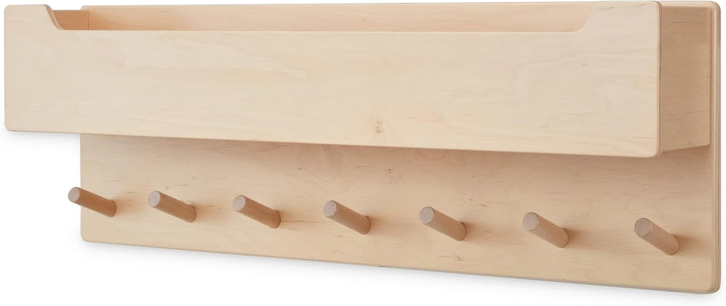 Kindergarderobe mit 7 Haken, Groß (ohne Sichtfenster) Natur Lackiert