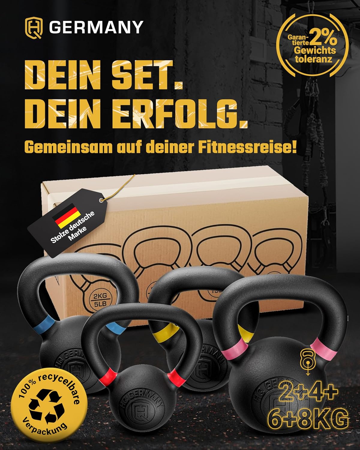 Powdercoat Kettlebell, +Starter-Set (2+4+6+8KG)