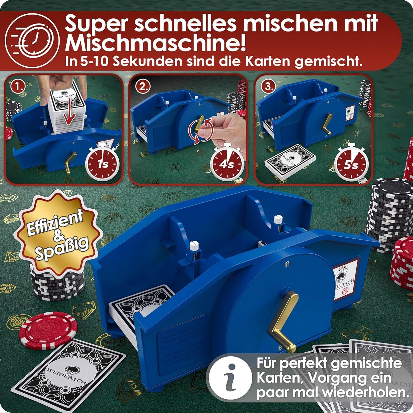 Kartenmischmaschine mit Kurbel & Kartensets, Blau