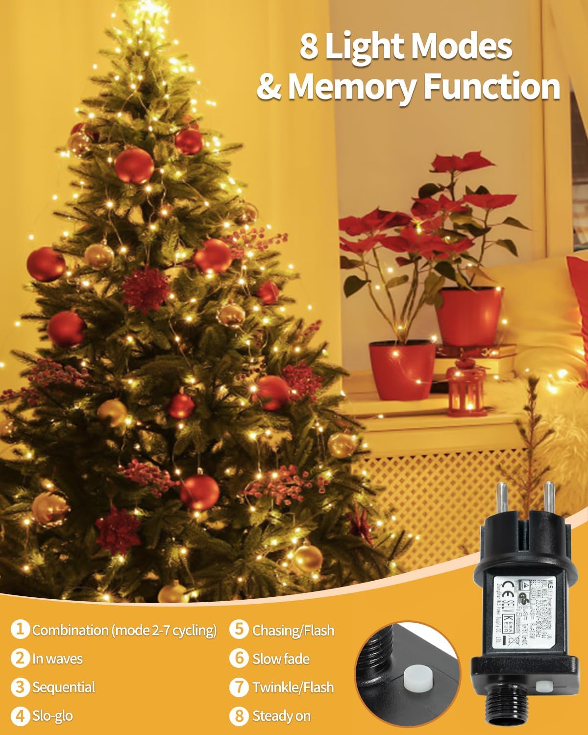 Lichterkette mit Memory Funktion, 20M Warmweiss