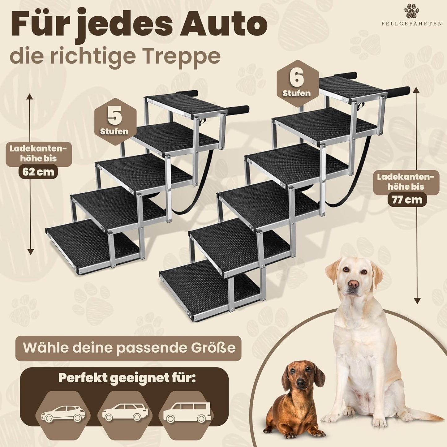 Klappbare Hundetreppe & Hunderampe mit Reflektoren, 5 Stufen