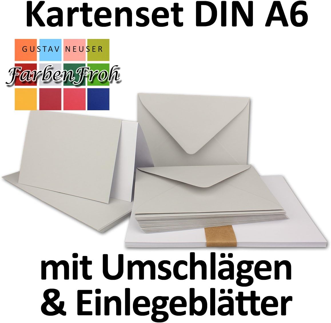 Faltkarten-Set mit Umschlägen, Doppelkarten und Einlegern (75 Stück), 75 Karten-Sets 35-Hellgrau