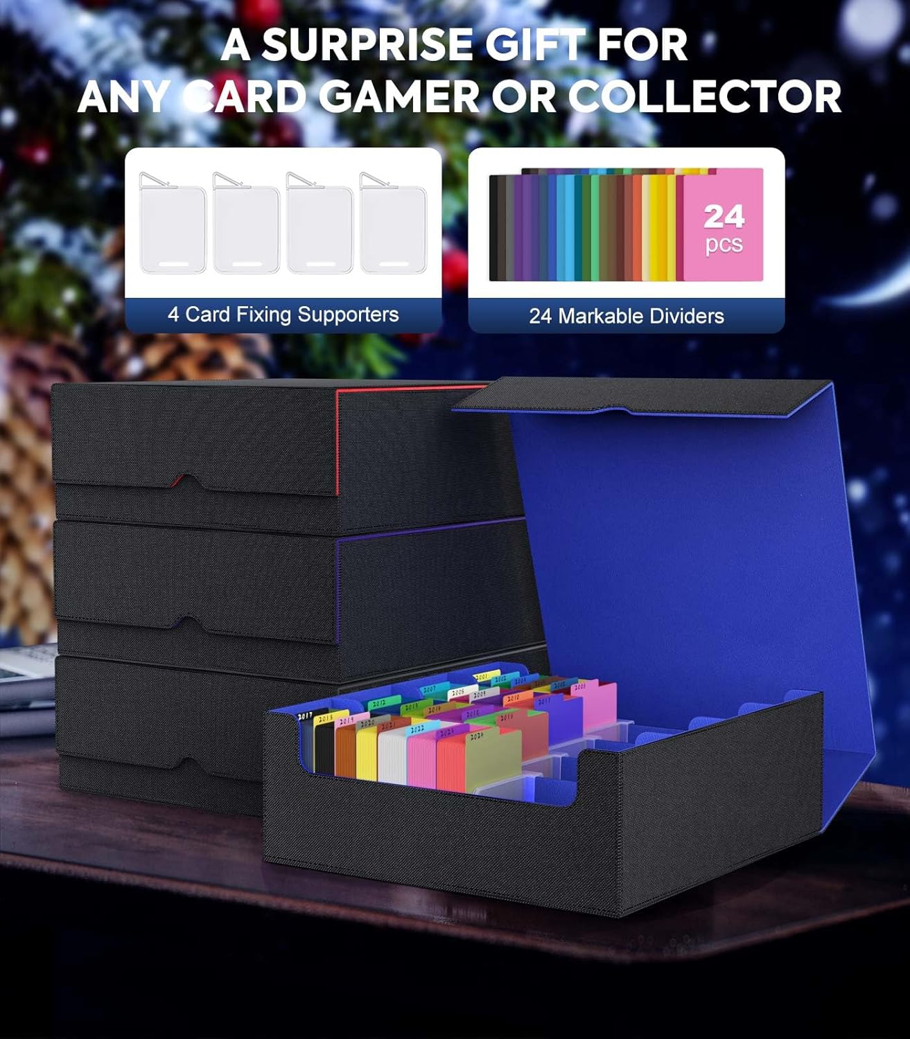 Aufbewahrungsbox für 3000 Sammelkarten, 4-row box, fits 3000+ sleeveless cards Schwarz+blau