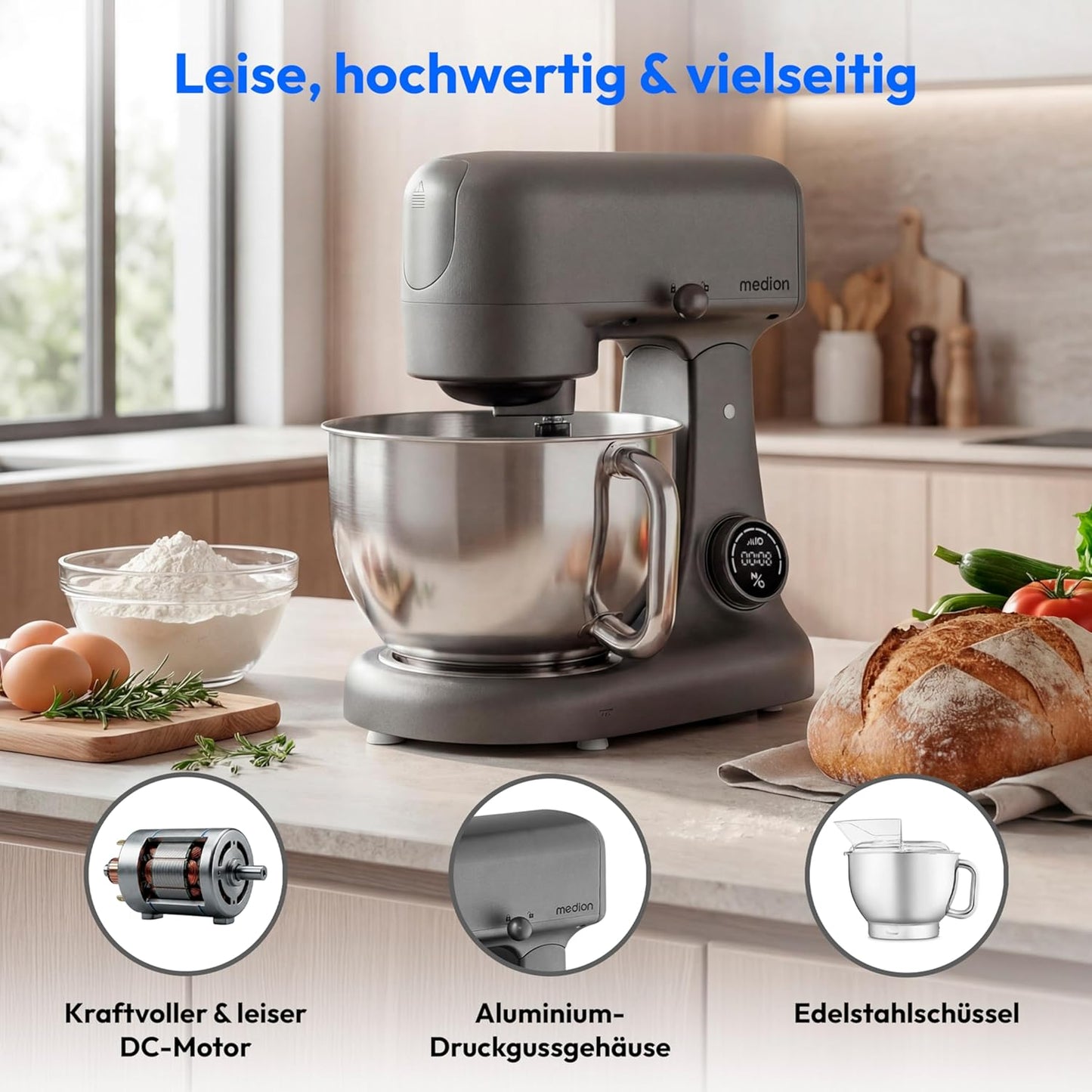 LIFE Digitale Küchenmaschine MD12600, Titan