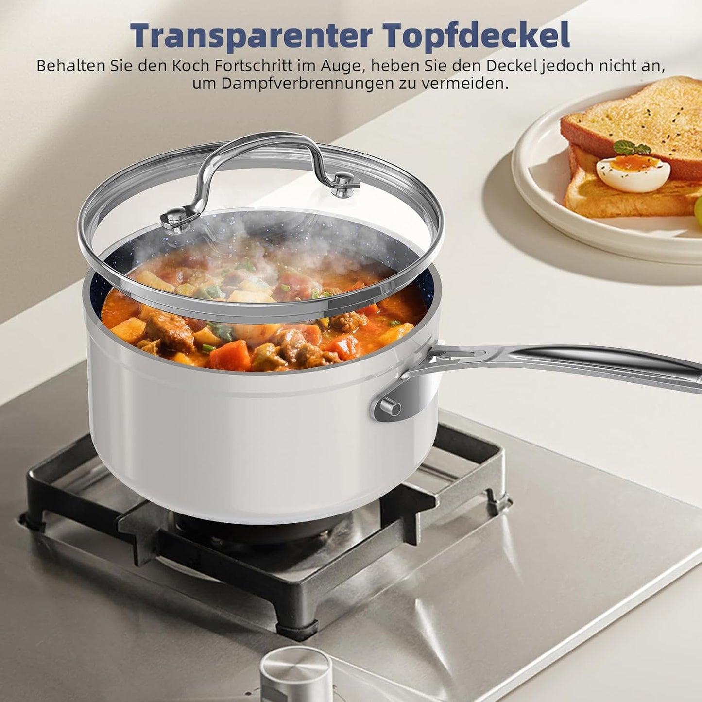 Topf- und Pfannenset 12-teilig Antihaft-Keramik, Cool Gray