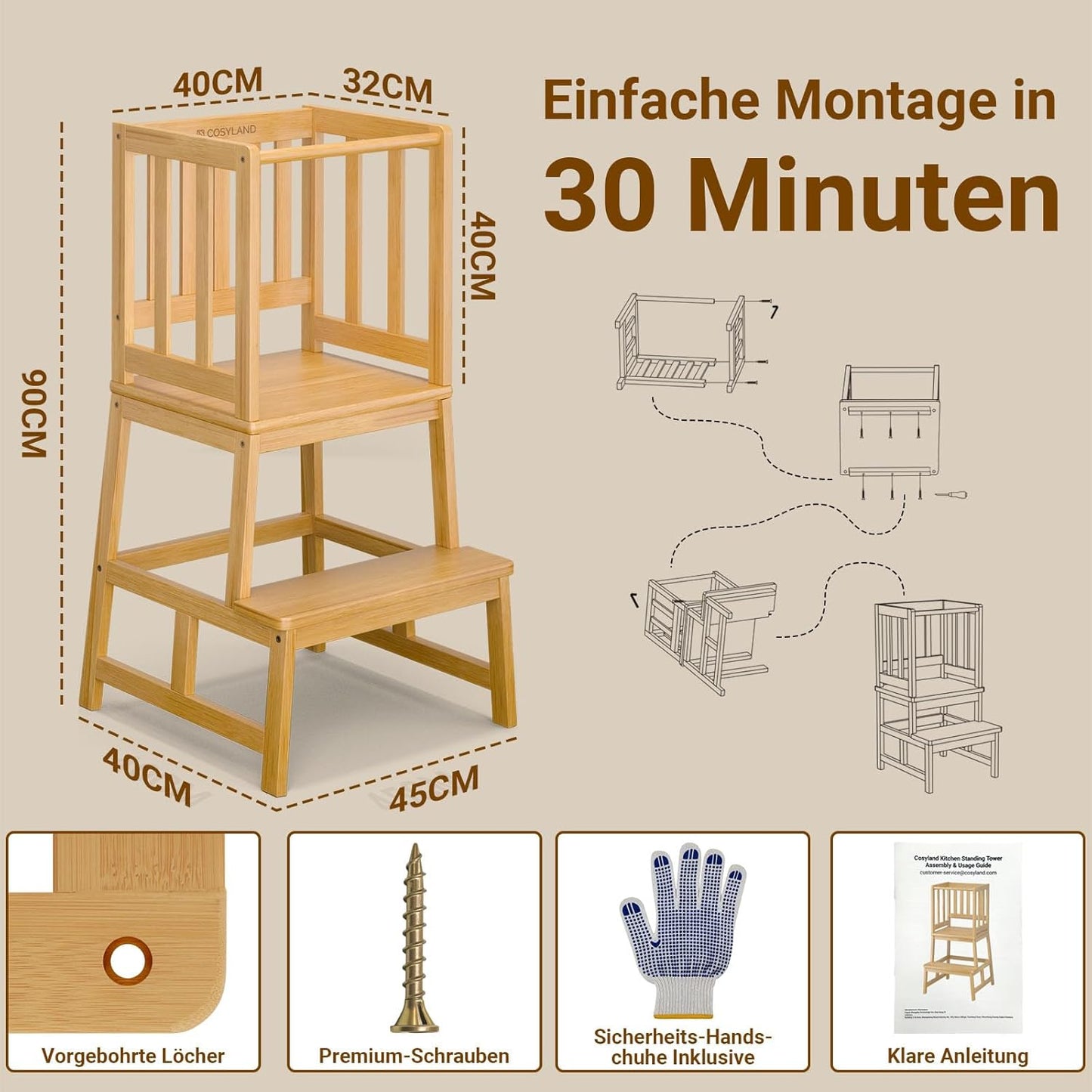 Lernturm mit Sicherheitsgeländer, Naturfarbe