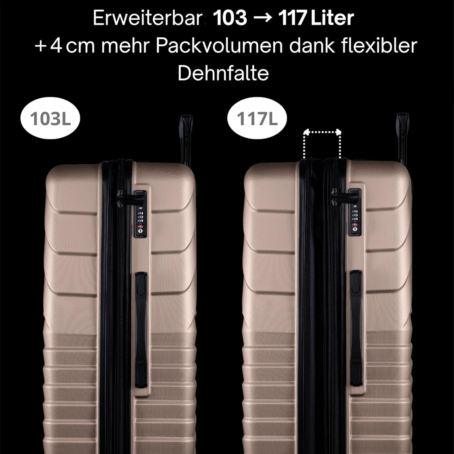 Reisekoffer-Set mit Rollen & TSA Schloss (2-teilig), Champagner 2er SET