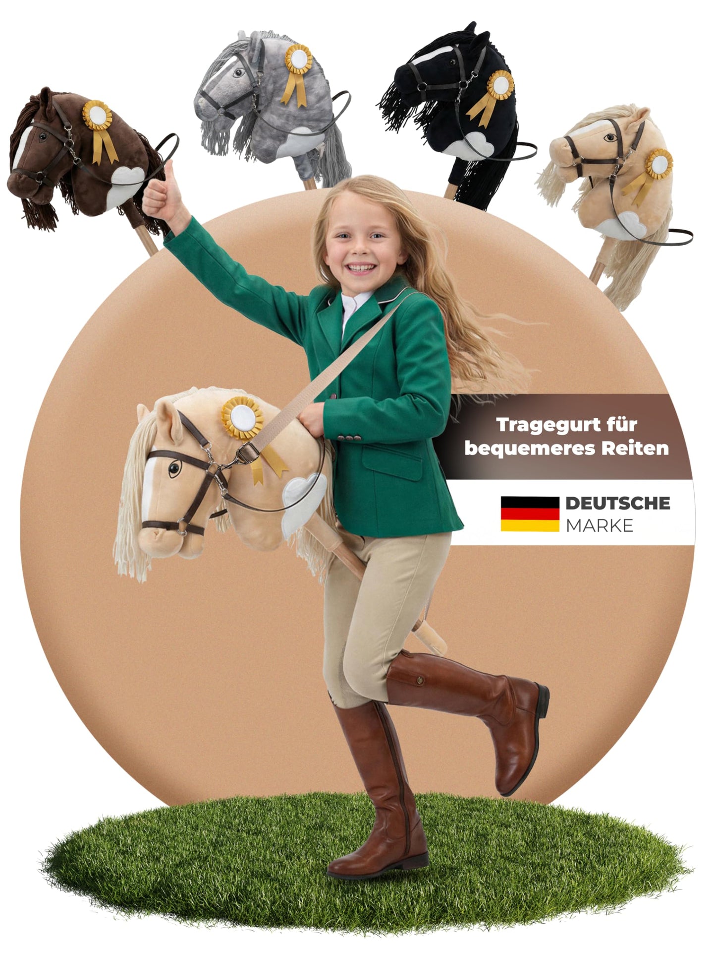 Handgefertigtes Hobby Horse Stockpferd für Kinder, Beige & Weiss
