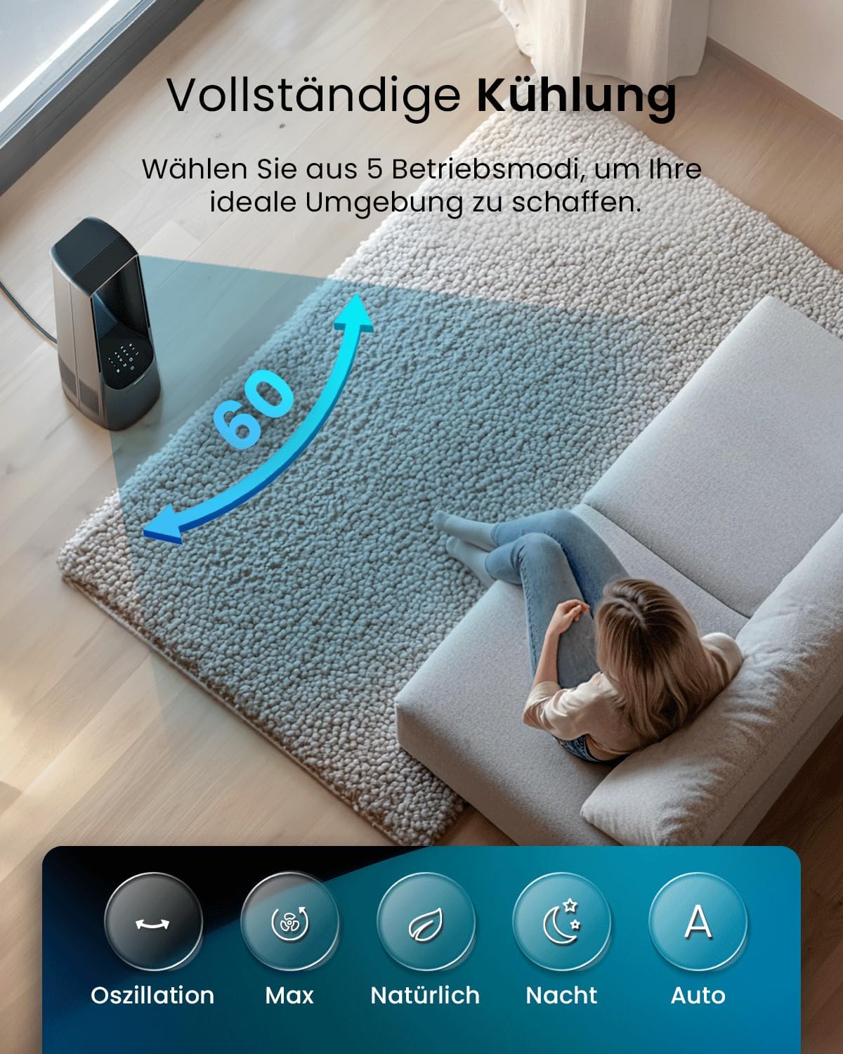 Rotorloser Turmventilator, Smart App Schwarz