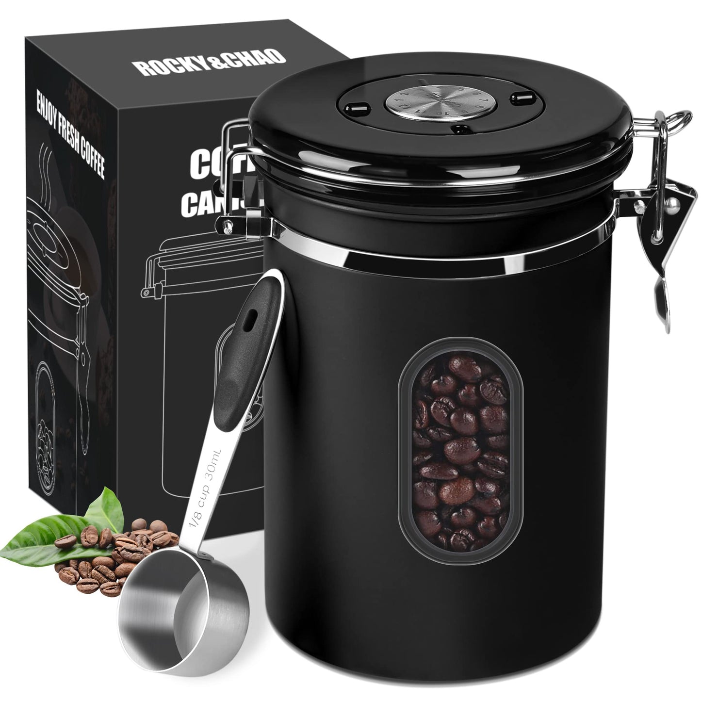 Luftdichte Kaffeedose mit Datumsanzeige, 1.8L-Black
