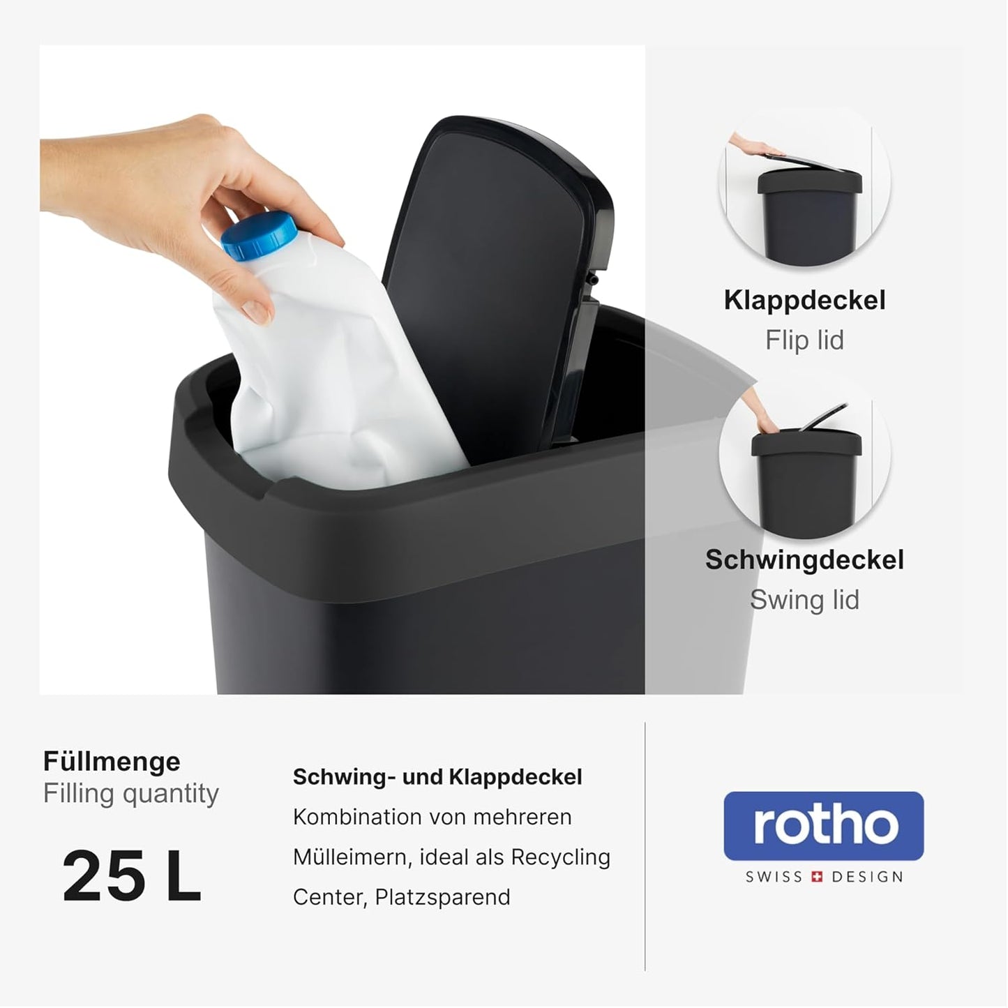 Abfalleimer Salsa, Schwarz 25l