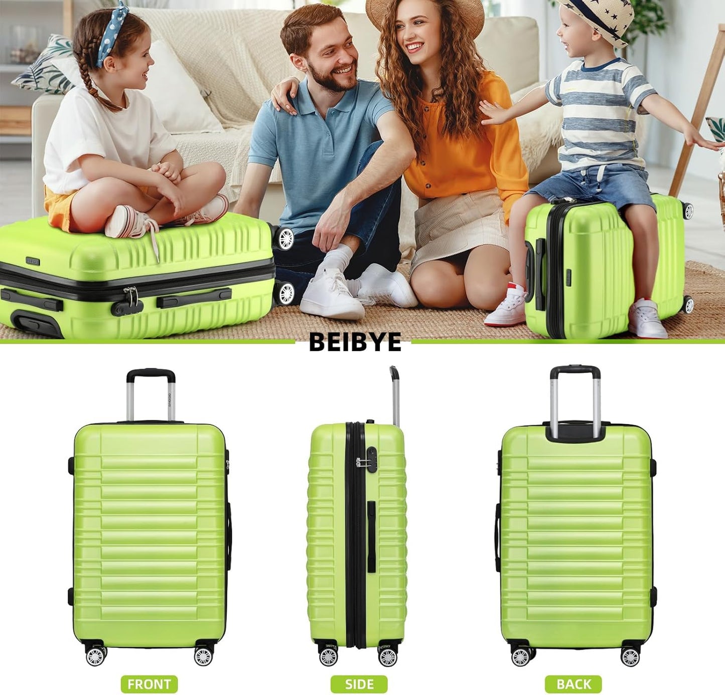 3-teiliges Hartschalen-Koffer-Set, Grün Set