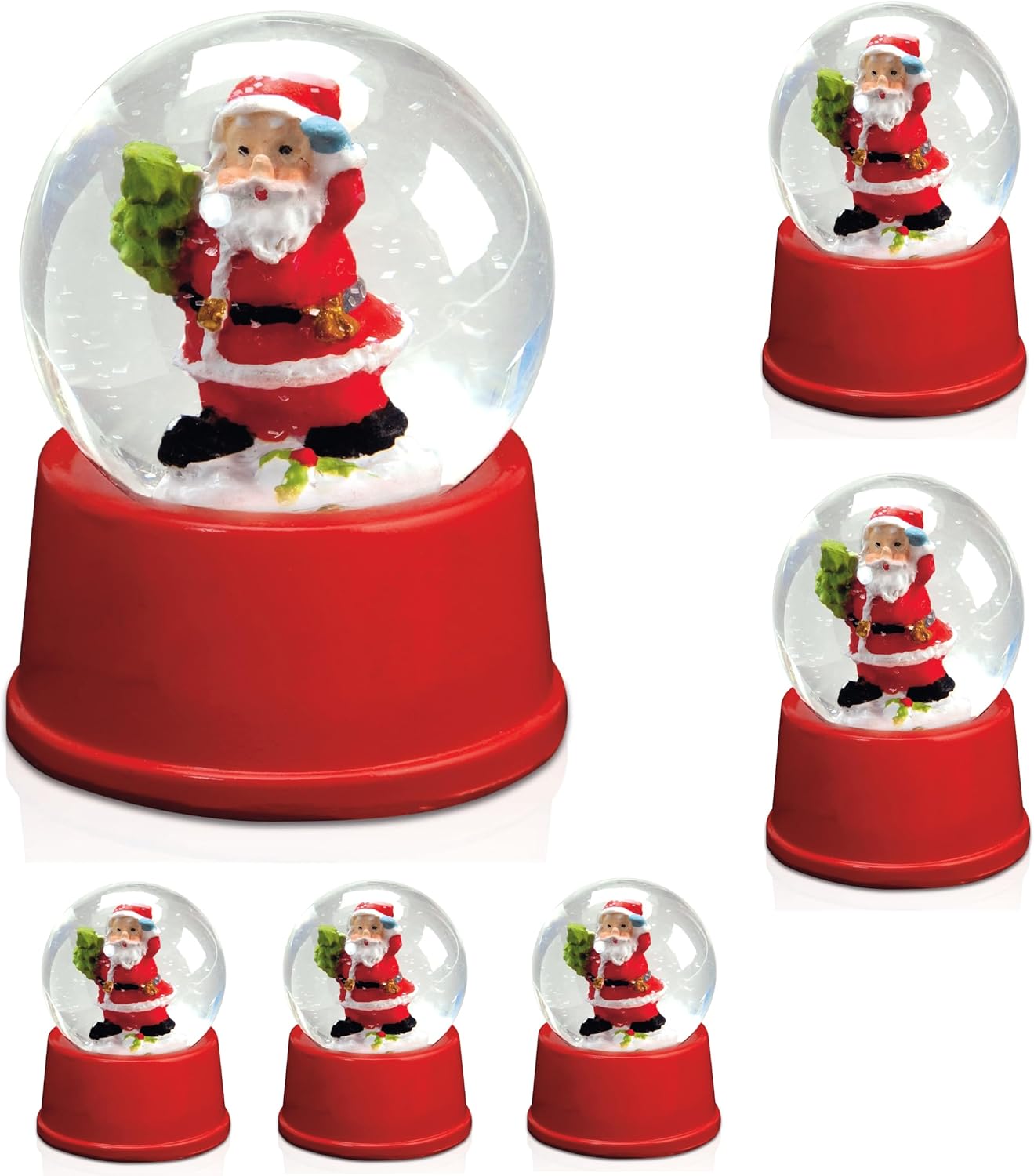 6x Schneekugeln mit Weihnachtsmannfigur