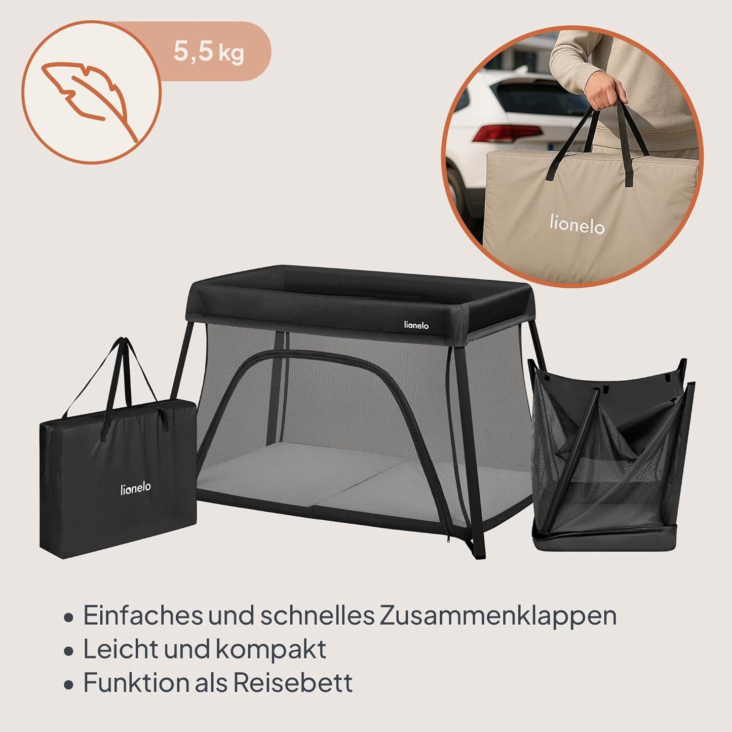 3-in-1 Reisebett Alice, Schwarz