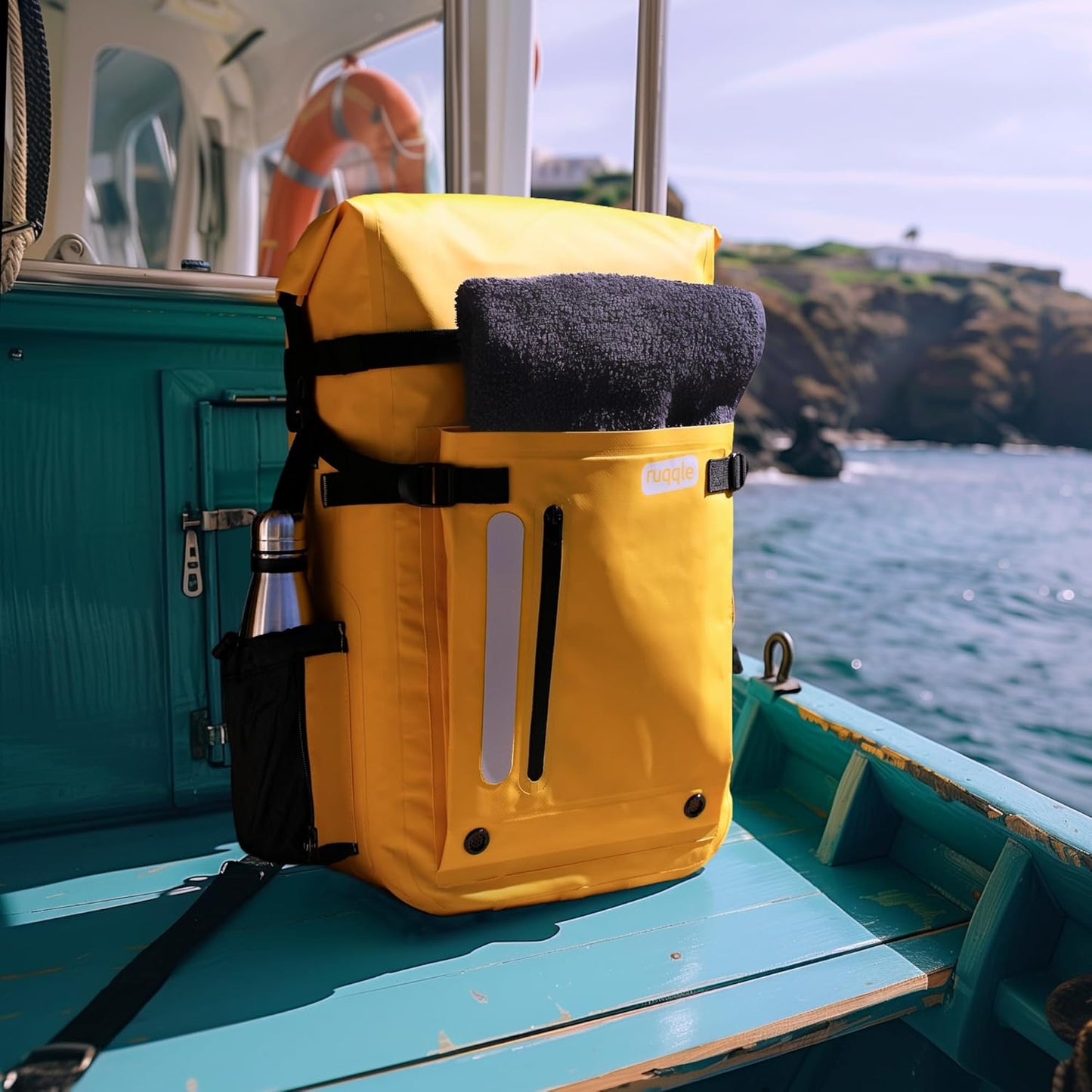 Wasserdichter Rolltop-Rucksack für Outdoor-Aktivitäten, 30 Liter Gelb