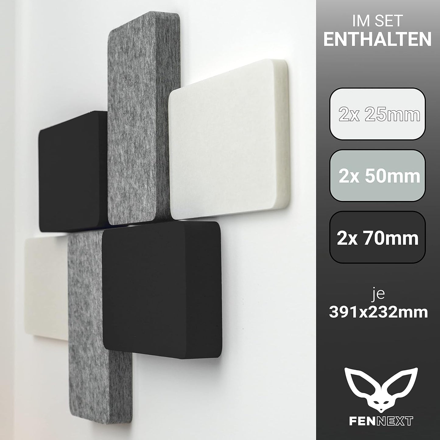 6-teiliges 3D Schallabsorber Wandpaneele Starterset, Starterset "HYBRIDGRAU"