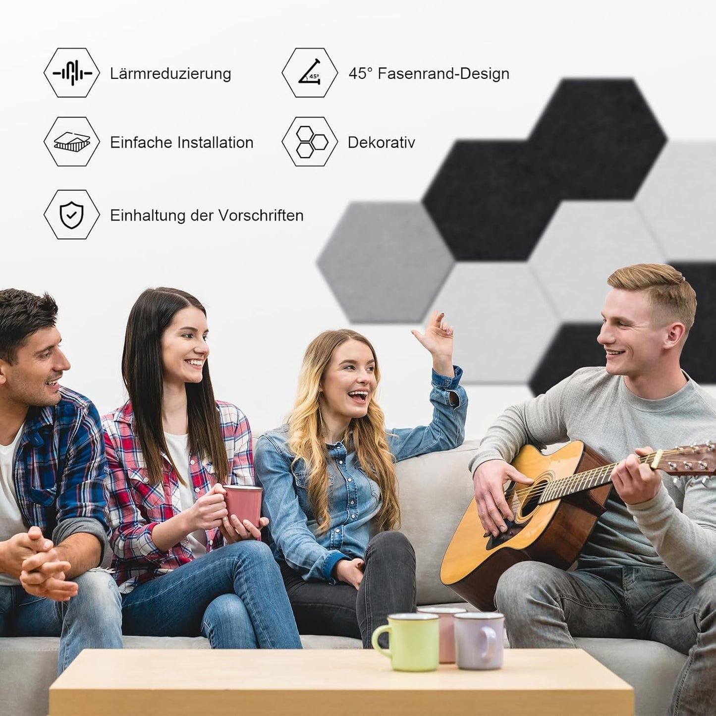 18-teiliges Akustikplatten-Set, 18 Stück schwarz