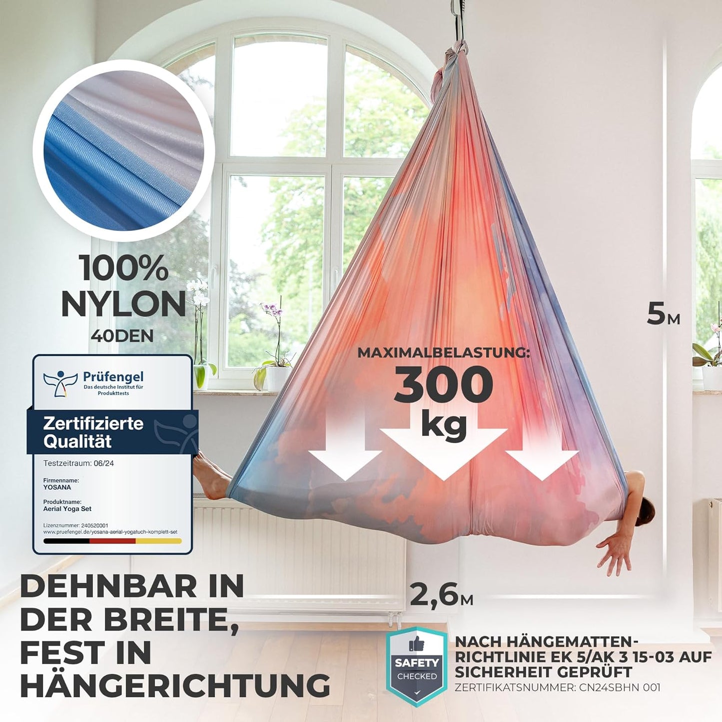 Yogatuch für Aerial Yoga, Bunte Wolken (1 Set) Einheitsgrösse