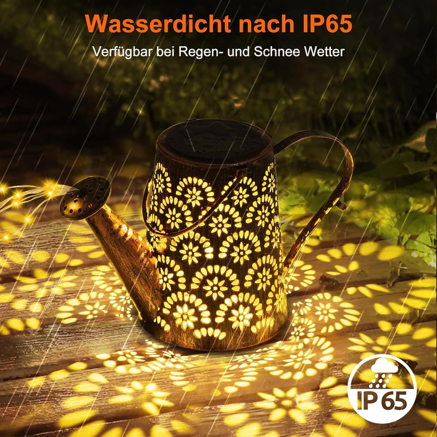 Giesskanne mit Solarbeleuchtung