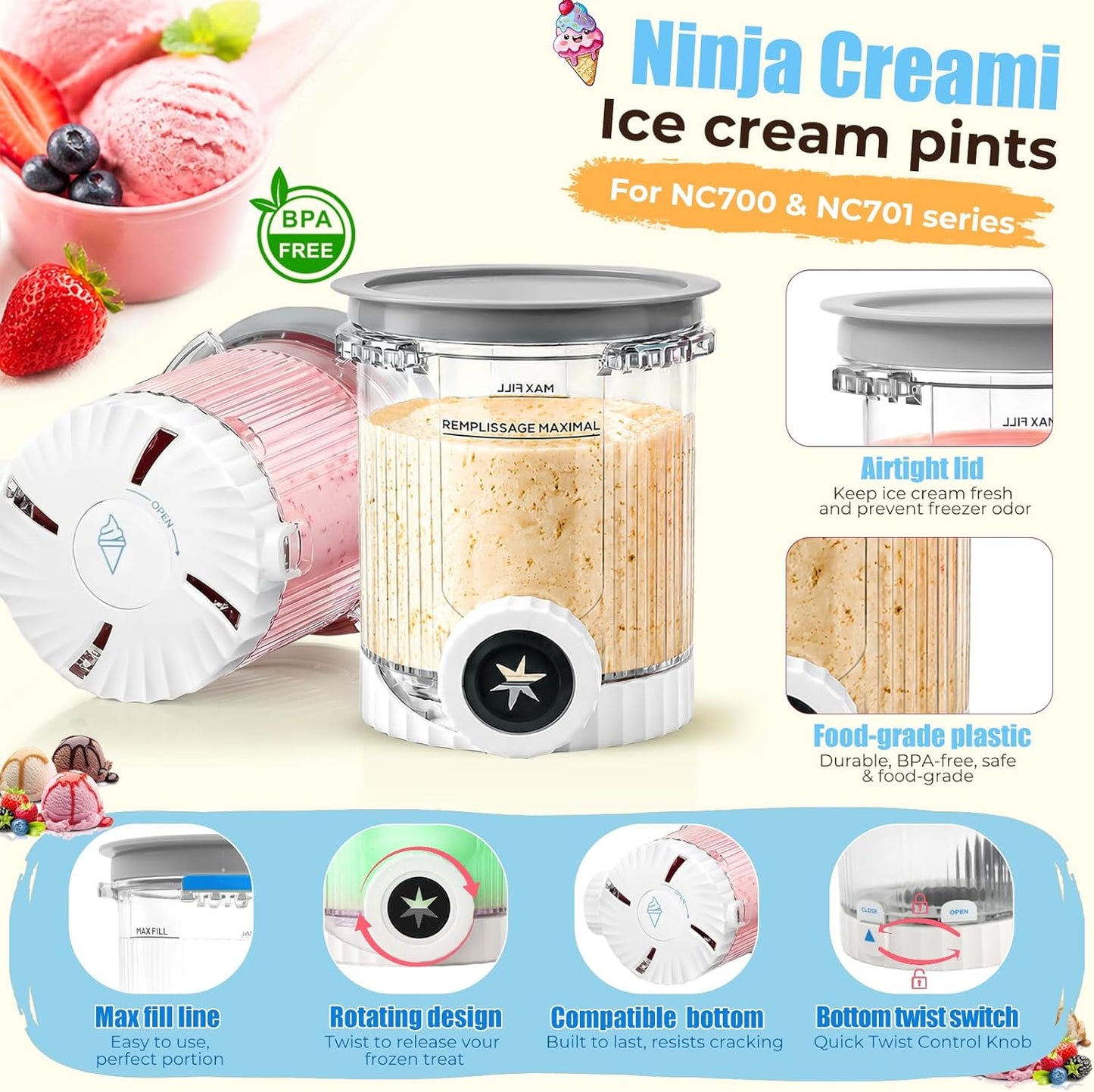 4 Stück Eisbehälter für Ninja Creami Swirl NC700 & NC701EU