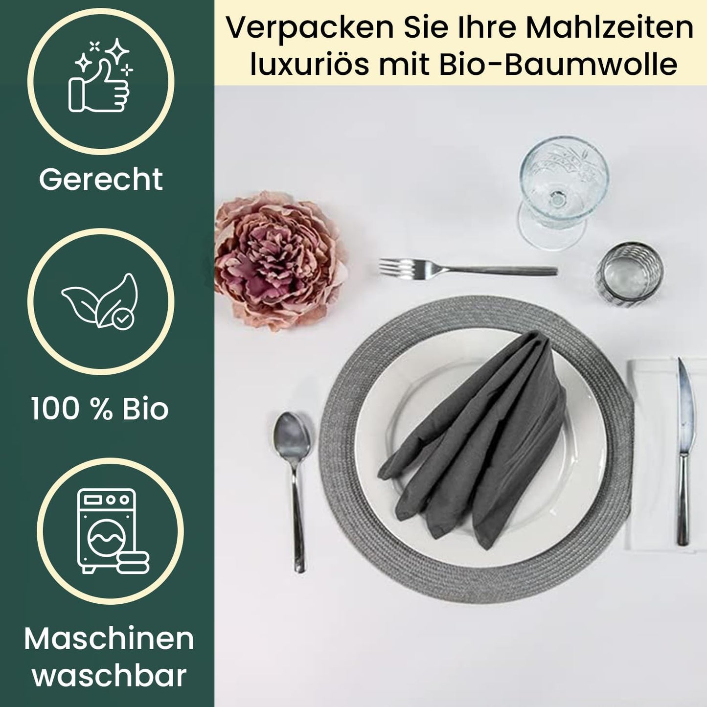 12er-Set Stoffservietten, 45 x 45 cm (12er Set) 3) Dunkelgrau