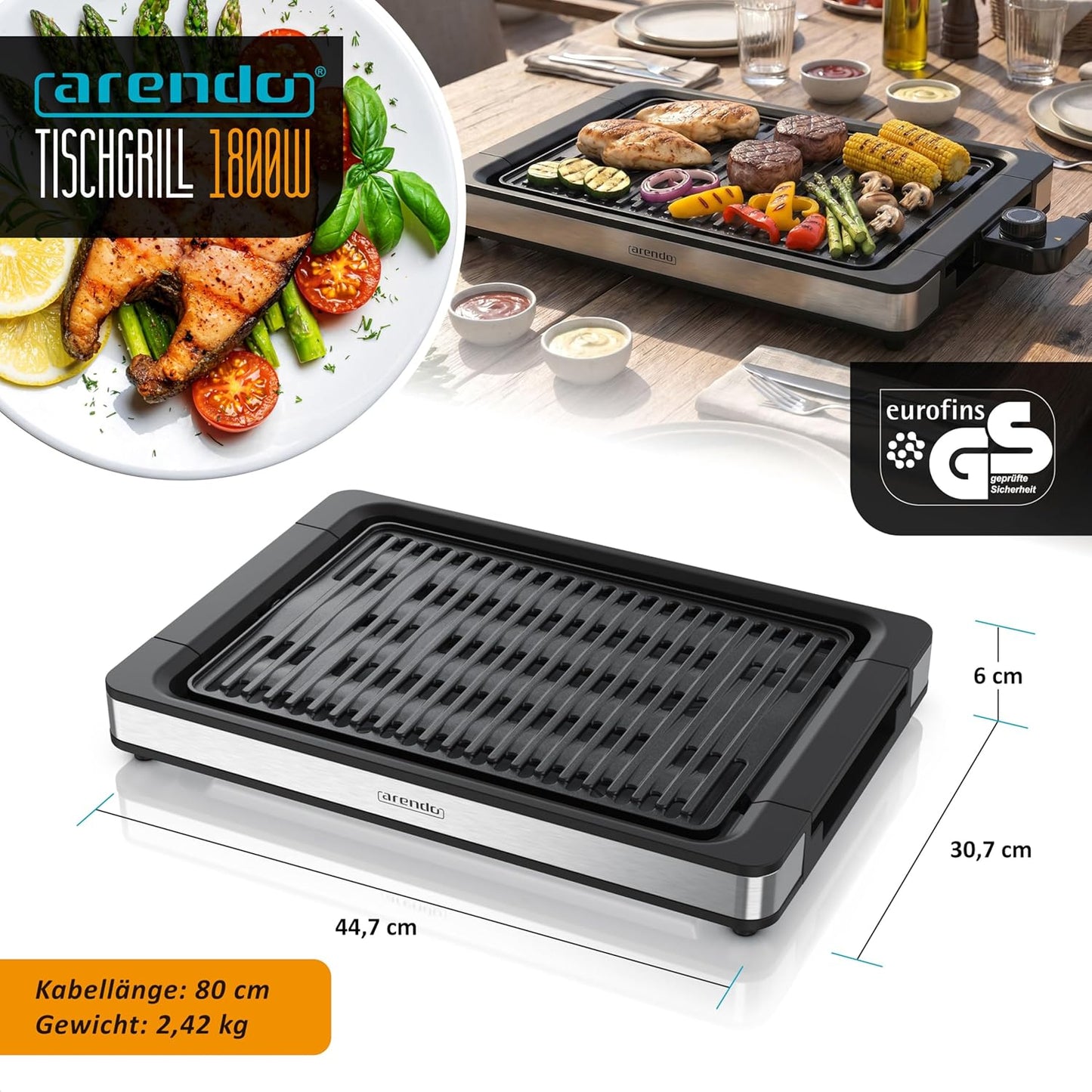 Tischgrill mit Antihaftbeschichtung, A: 1x Grillzone