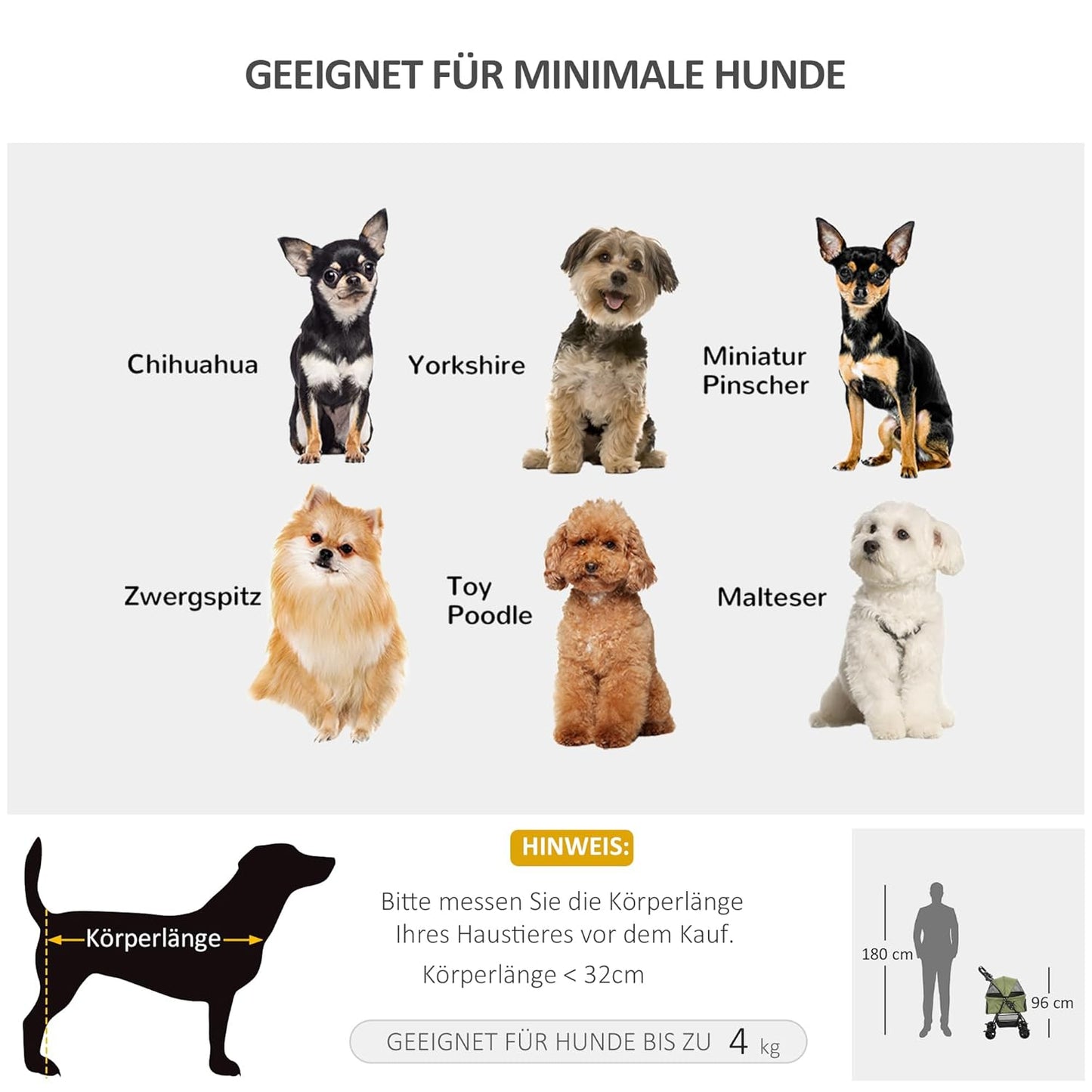 Hundebuggy mit Klappfunktion für kleine Haustiere, Dunkelgrün
