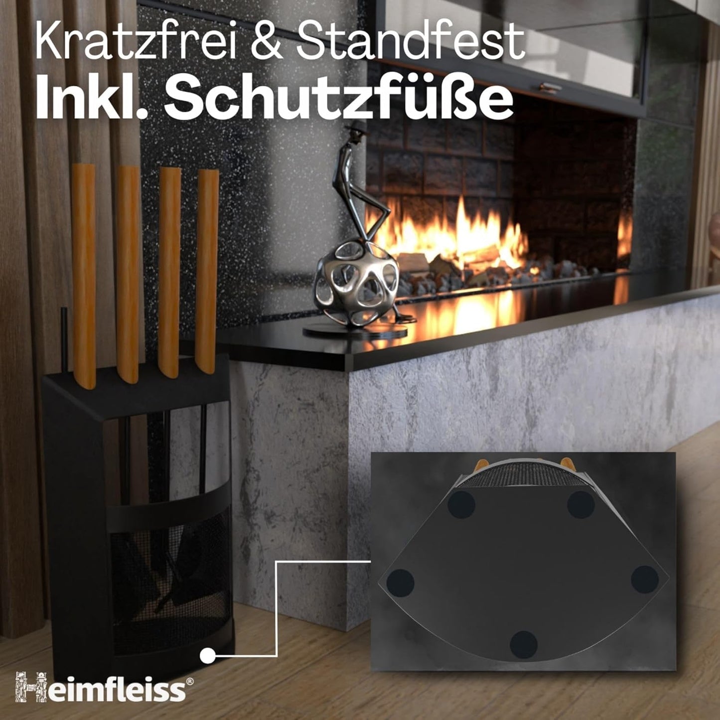 Kaminbesteck-Set mit Holzgriffen, Schwarz mit Holzgriffen - Design 40