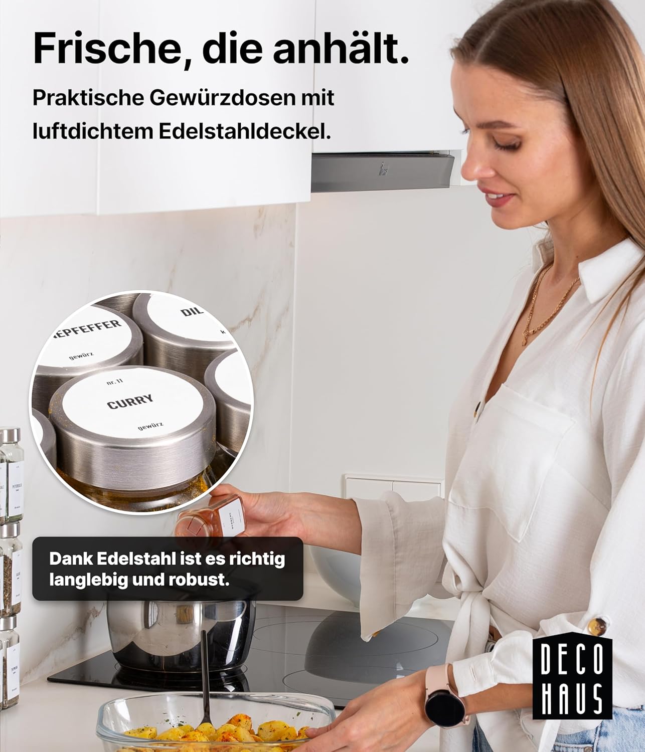 Gewürzgläser-Set mit Schraubkappe, 12er Set - Weiss