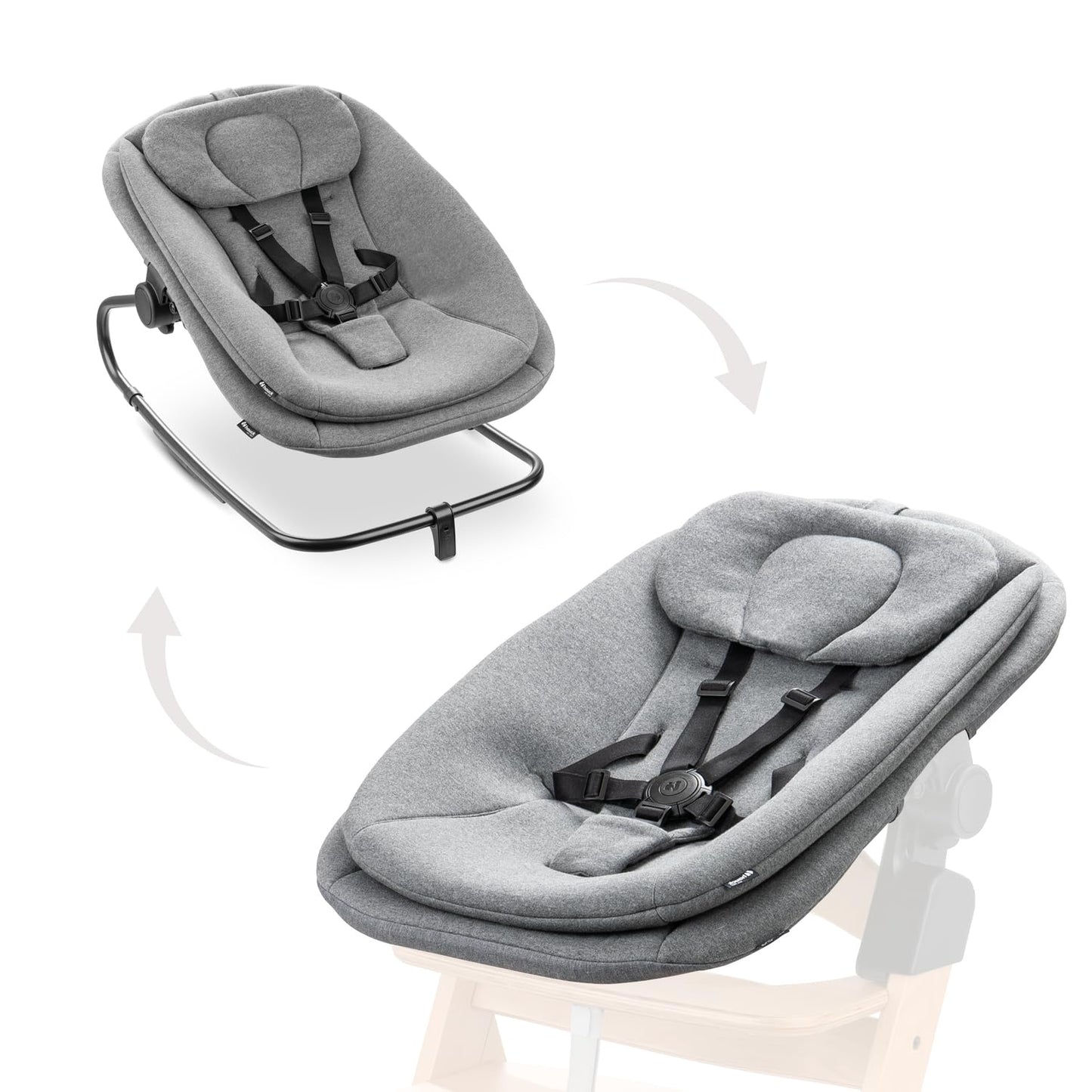 Babywippe für Holzhochstuhl, Dark Grey Melange 5-Punkt-Gurt Single