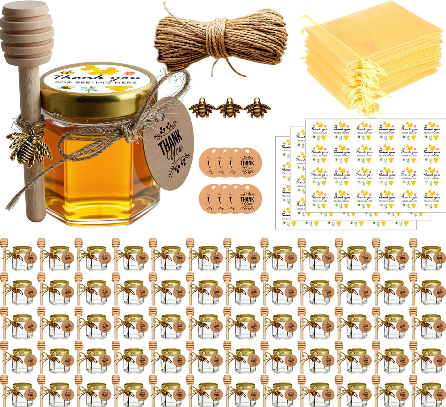 60er-Pack Mini-Honiggläser mit Zubehör, 1.5oz-60pack