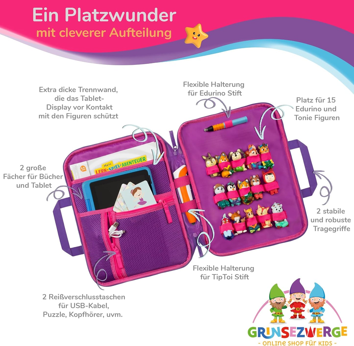 Tasche für Edurino, Tonie & TipToi Zubehör, Emma Einhorn (Pink)