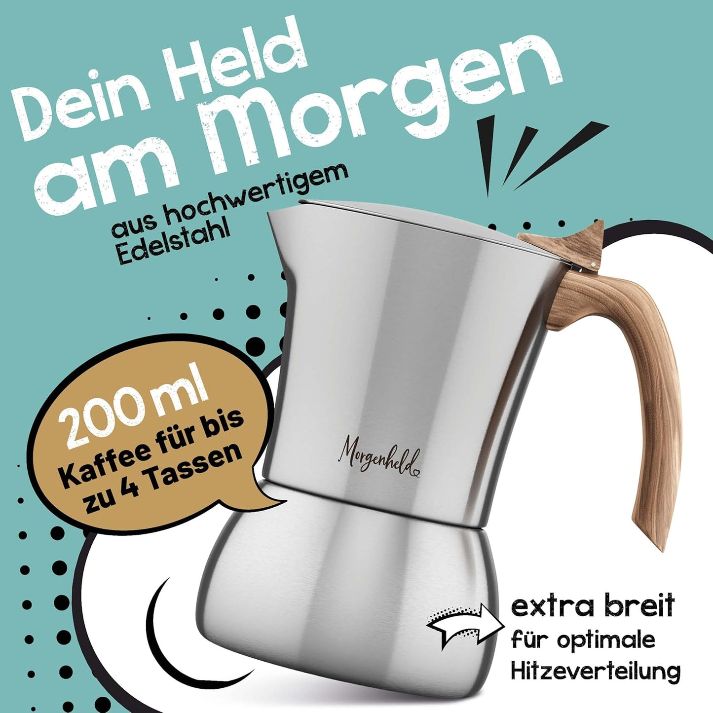 Espressokocher Flow mit Reduziersieb, Espressomaker FLOW 200ml + Sieb
