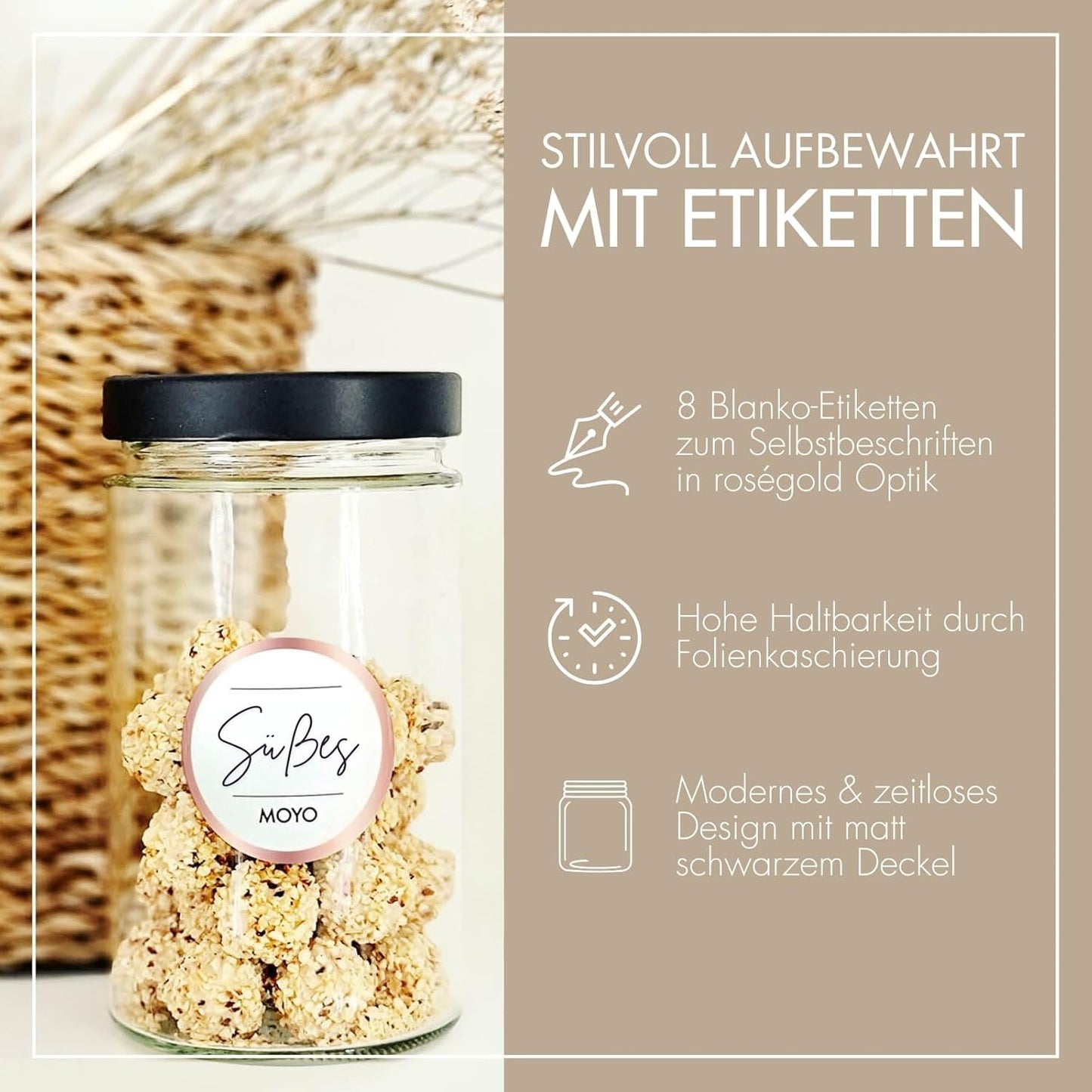 3er Set Vorratsgläser mit Deckel, 3 x 720ml