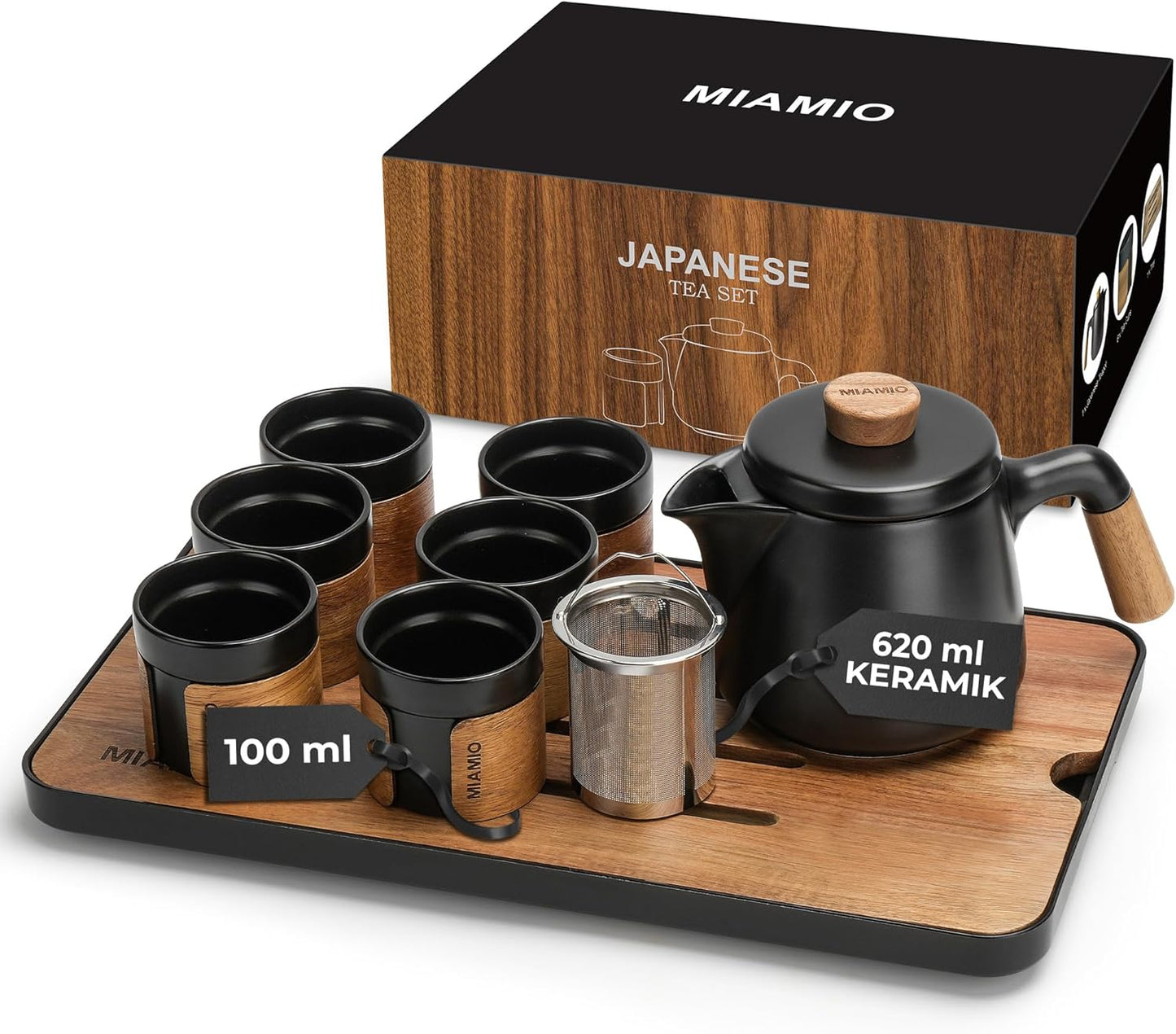 Japanisches Tee-Set mit Teekanne und Teesieb, Schwarz