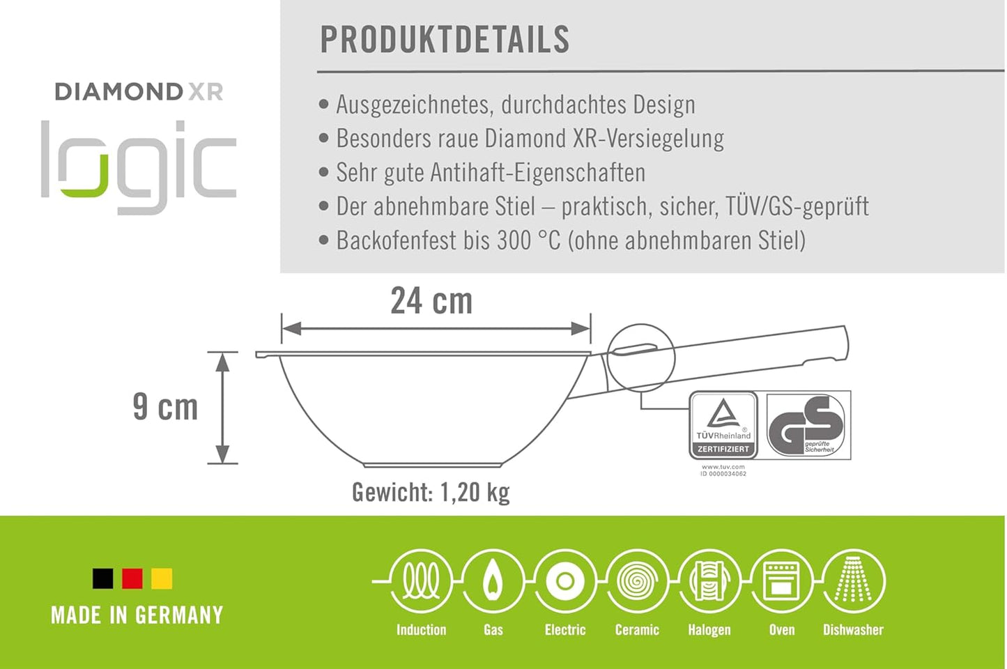 Wok- und Rührpfanne Diamond Logic XR, Ø 24 cm, 9 cm hoch