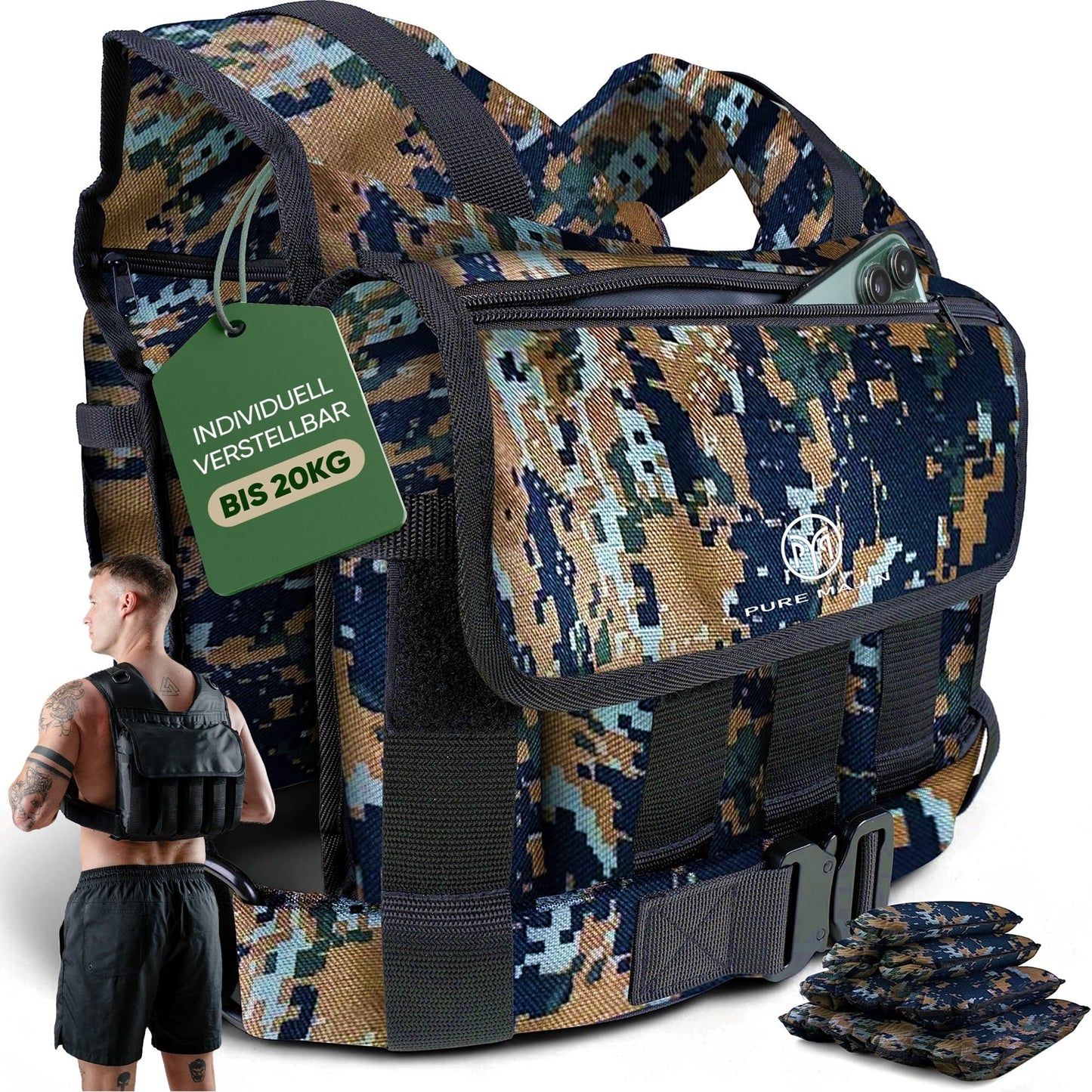 Gewichtsweste mit verstellbarem Gurt, Camouflage 20kg
