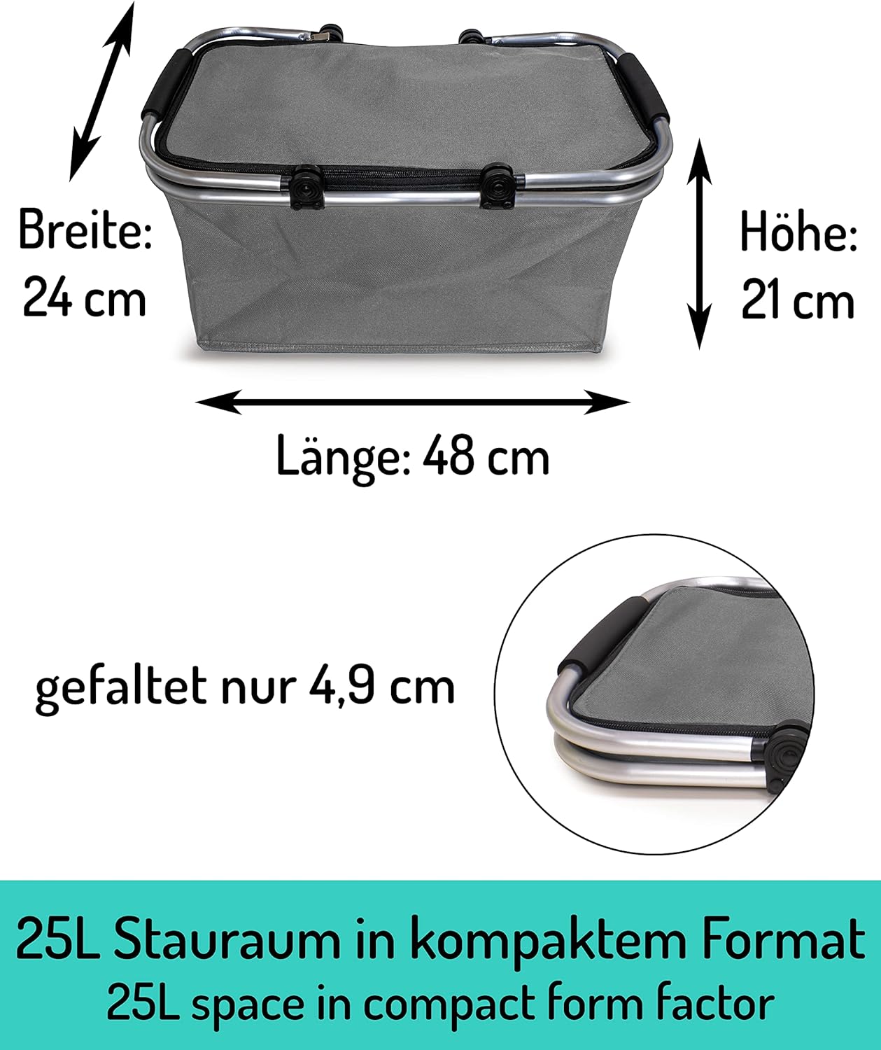 Faltbarer Isolier-Einkaufskorb, 4er-Set, Thermo - 4x Pack Grau