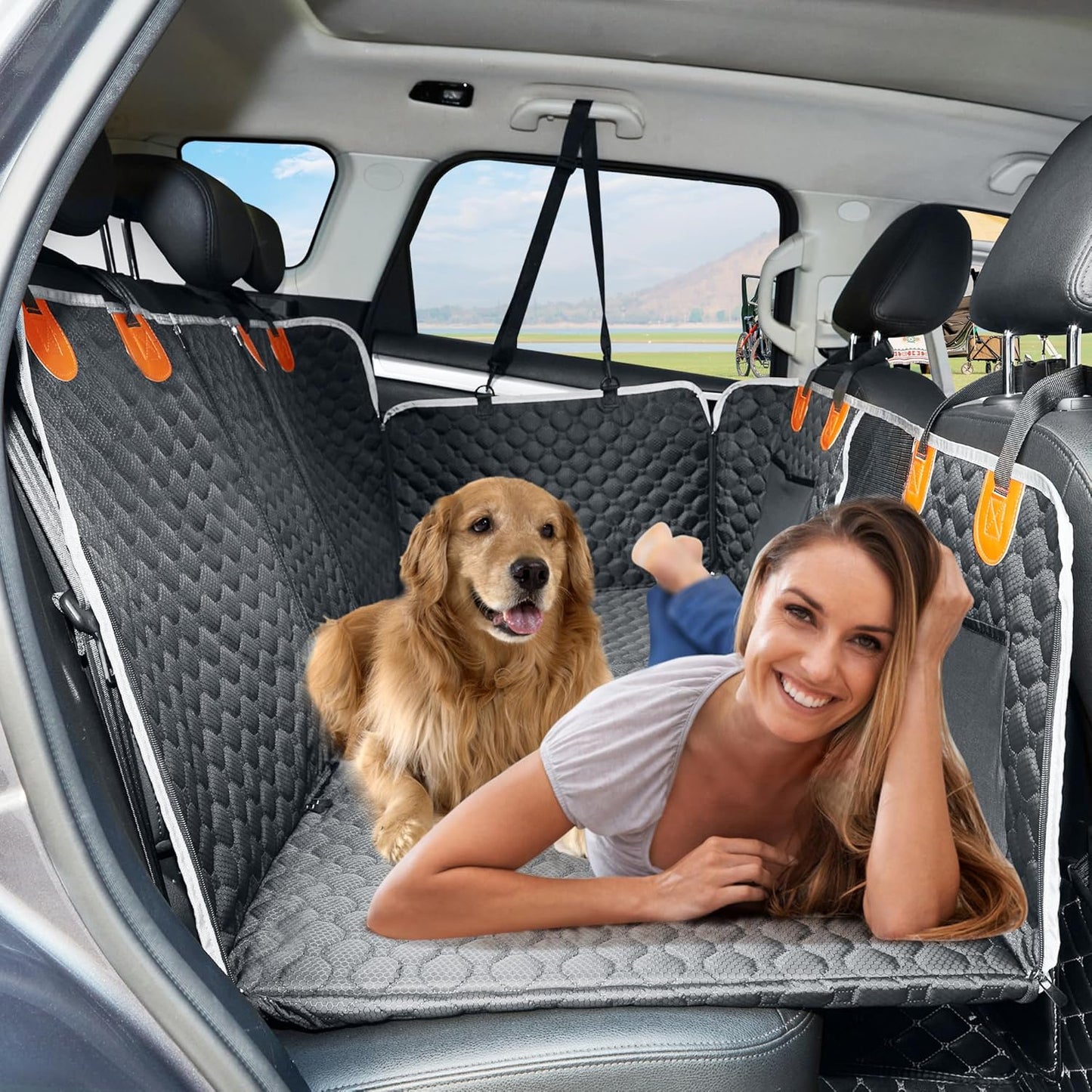 Wasserdichte Hundedecke für die Auto-Rückbank, Schwarz Large