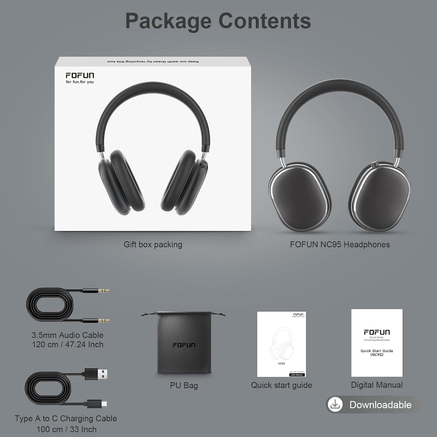 NC95 Bluetooth-Kopfhörer mit Noise Cancelling, Spacegrau