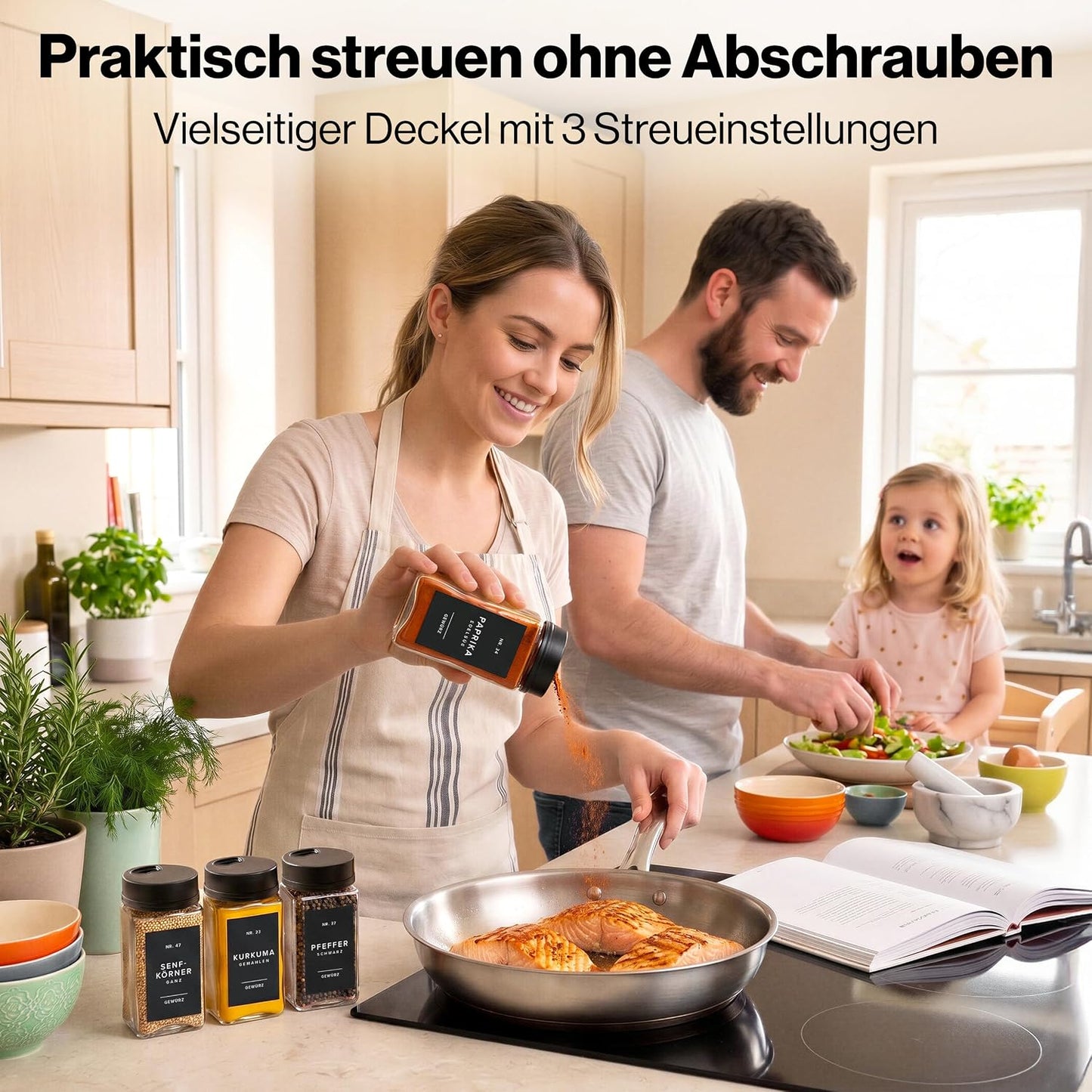 Gewürzgläser-Set mit verstellbarem Deckel, 12x200ml Verstellbare Deckel Schwarz