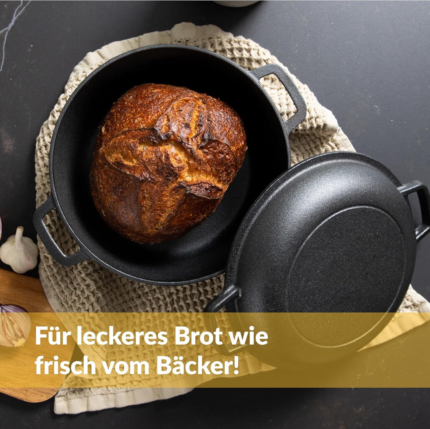 Gusseisen-Brottopf mit Gärkorb, 4.7L Rund