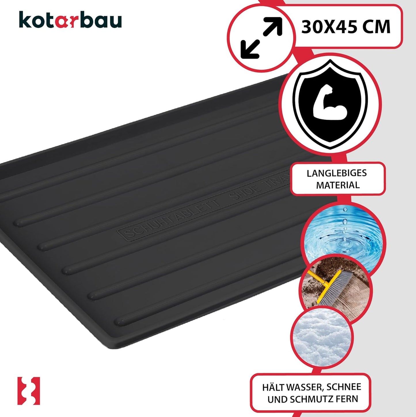 2er-Set Schuhabtropfschalen, 45x30 cm Schwarz