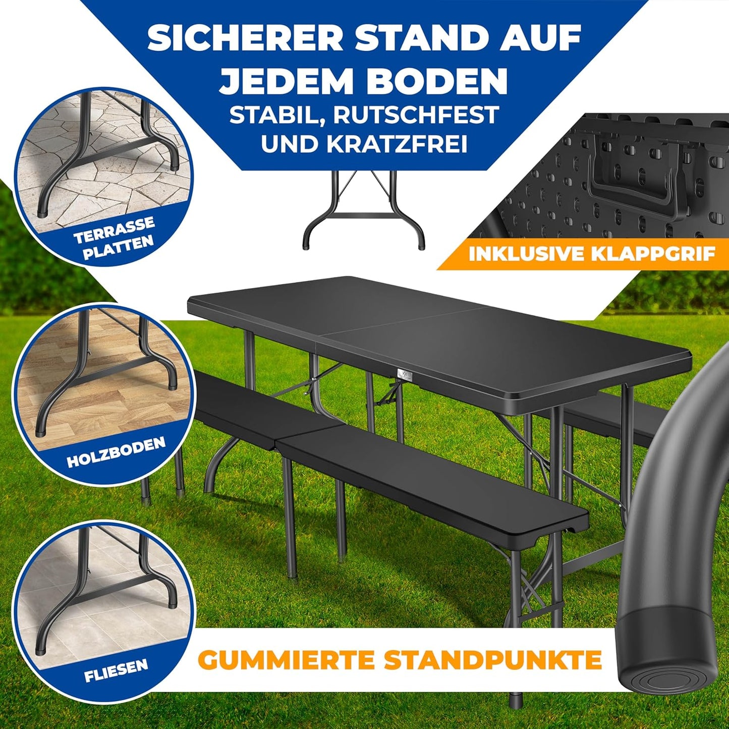 Klapptisch für Garten und Camping, Anthrazit