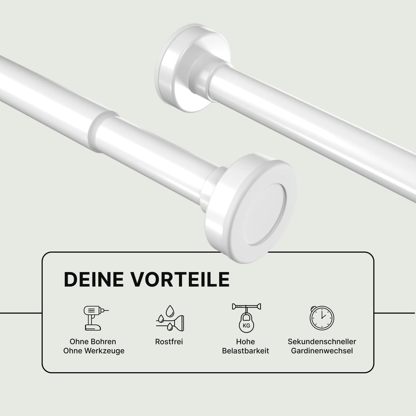 Klemmstange für Gardinen, 50-80cm [1Stück] Weiss