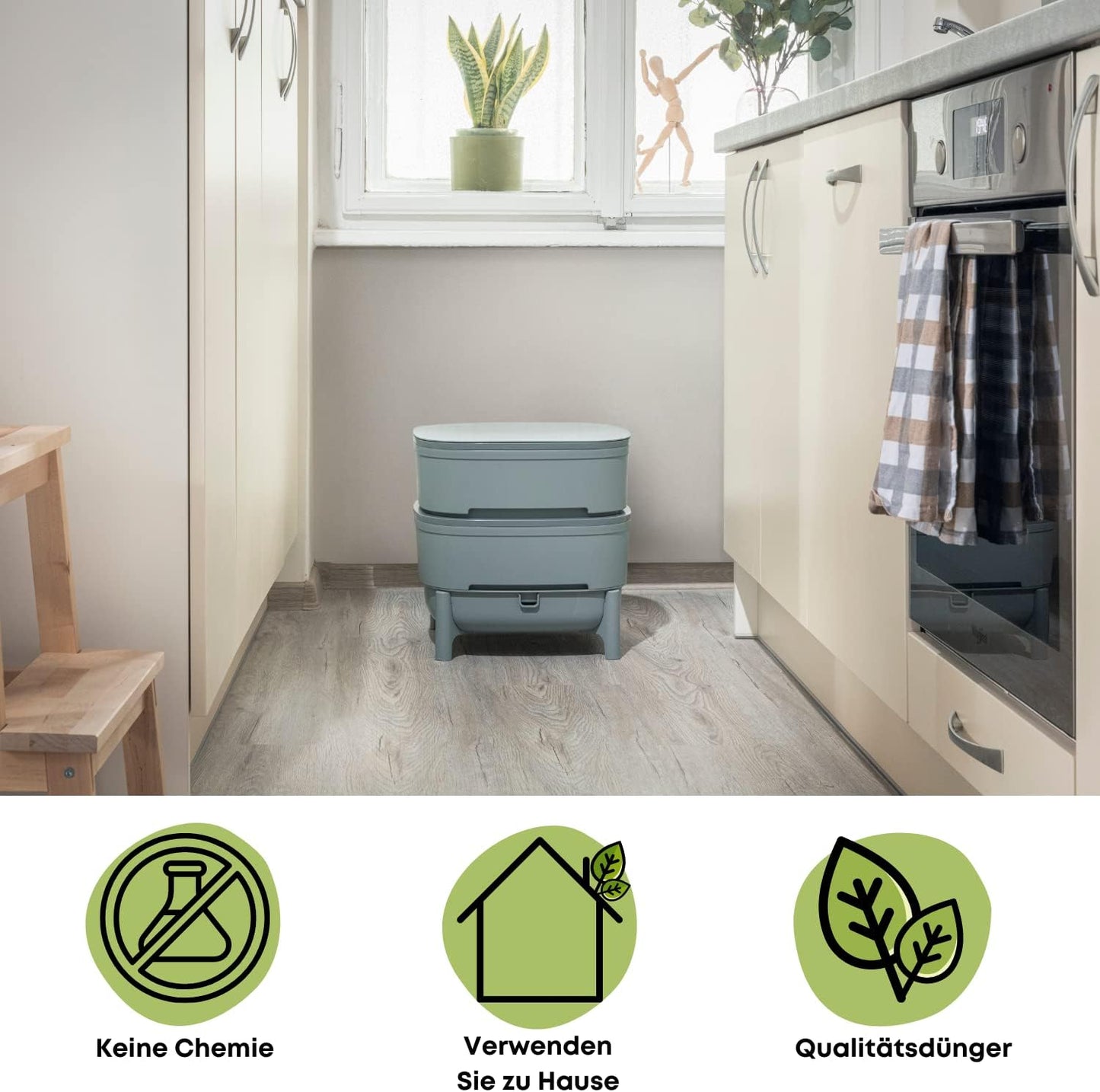 Wurmkomposter für Küche und Balkon (30L), Grau