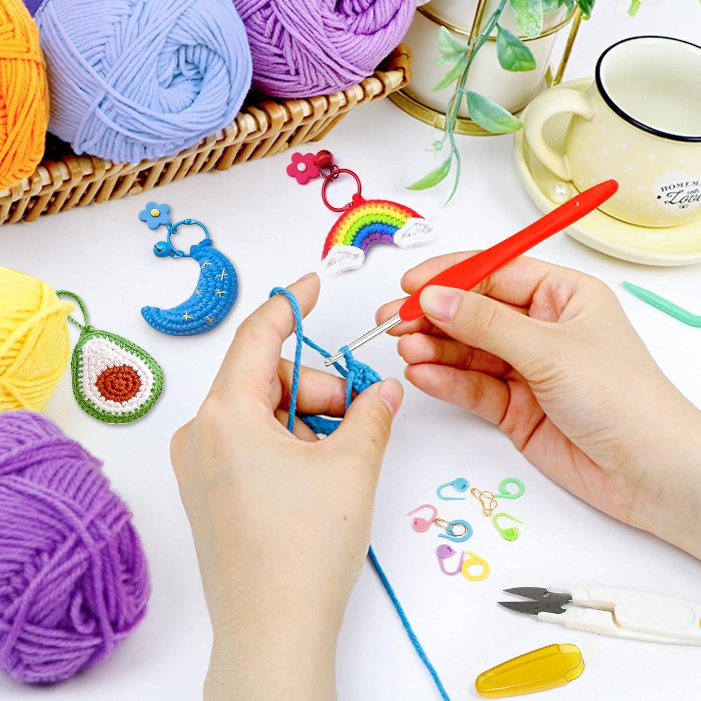 Häkelwolle-Set mit Zubehör, 20 Farben-2180yd