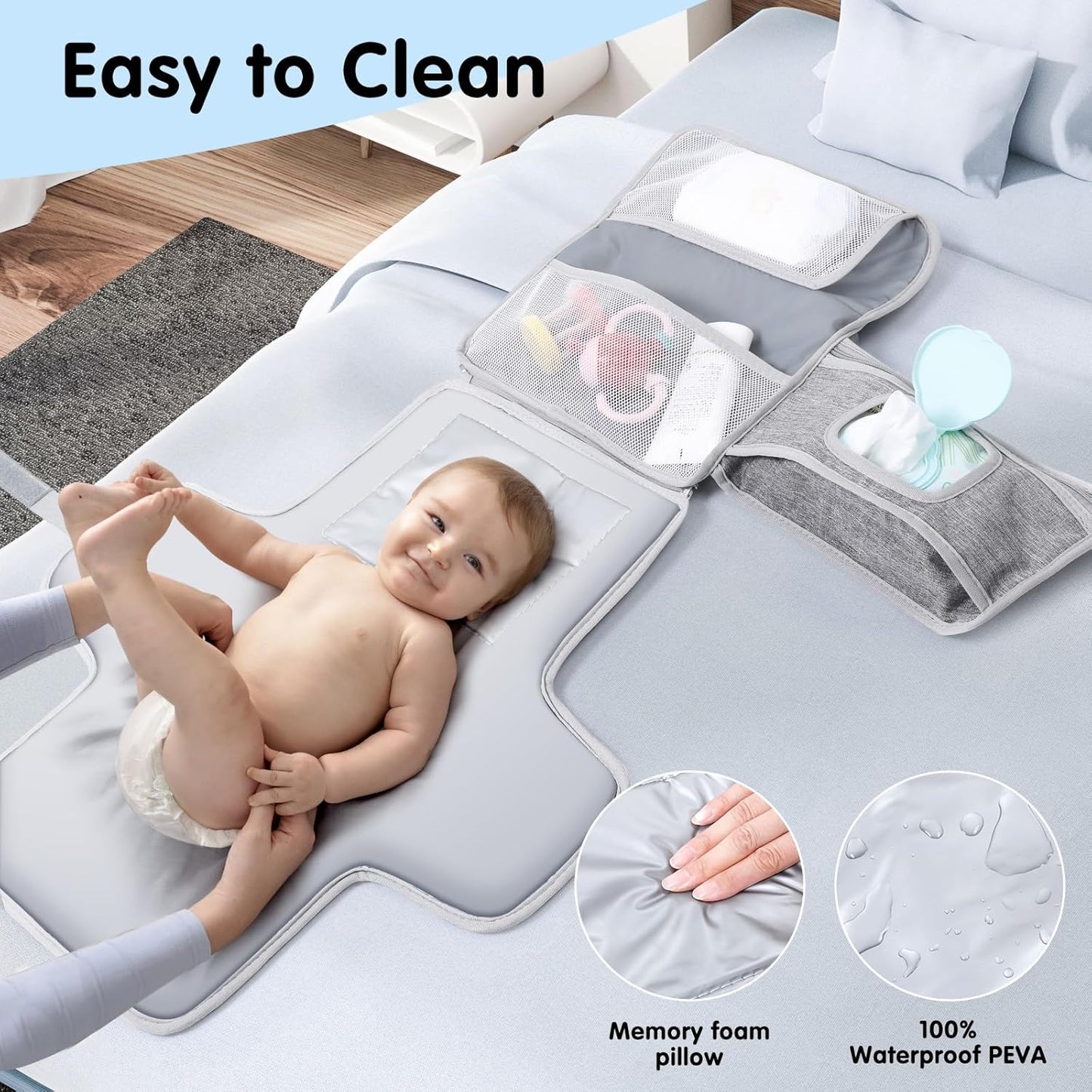 Kompakte Windeltasche mit Wickelunterlage (0-3M), 56×54cm Grau 1