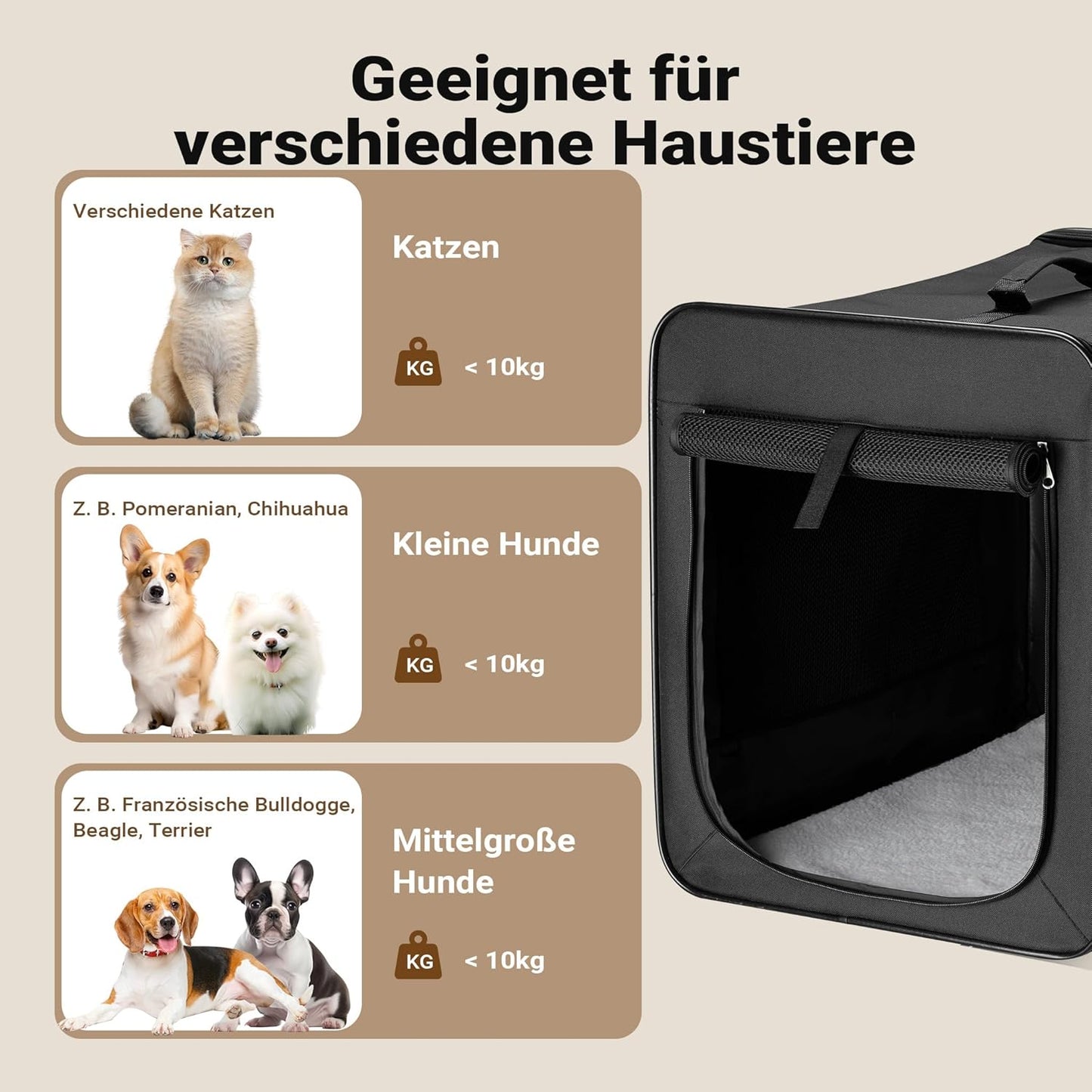 Faltbare Transportbox für Haustiere mit Kissen (Grösse M), L 58 x B 46 x H 53 cm